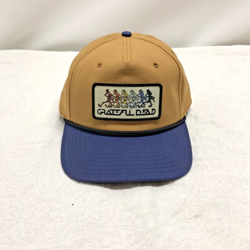 Grateful Dead Dancing Skeletons Snapback Hat Tan Blue Trucker Cap Mad Engine